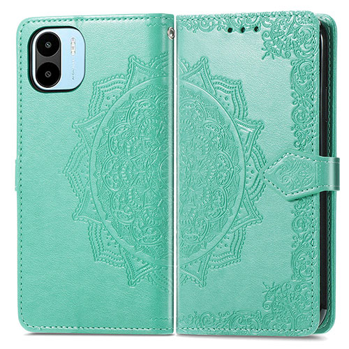 Leather Case Stands Fashionable Pattern Flip Cover Holder for Xiaomi Poco C50 Green