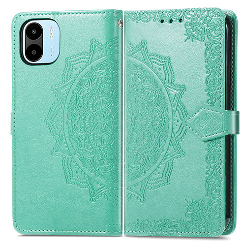 Leather Case Stands Fashionable Pattern Flip Cover Holder for Xiaomi Poco C51 Green