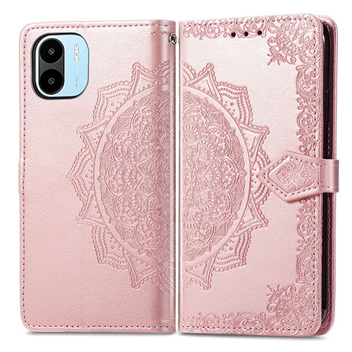 Leather Case Stands Fashionable Pattern Flip Cover Holder for Xiaomi Poco C51 Rose Gold