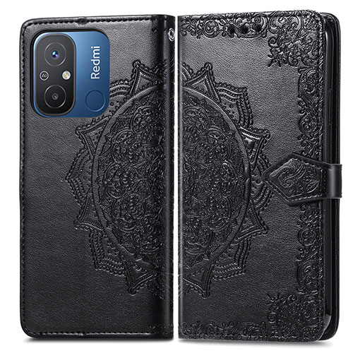 Leather Case Stands Fashionable Pattern Flip Cover Holder for Xiaomi Poco C55 Black