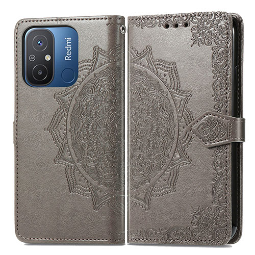 Leather Case Stands Fashionable Pattern Flip Cover Holder for Xiaomi Poco C55 Gray