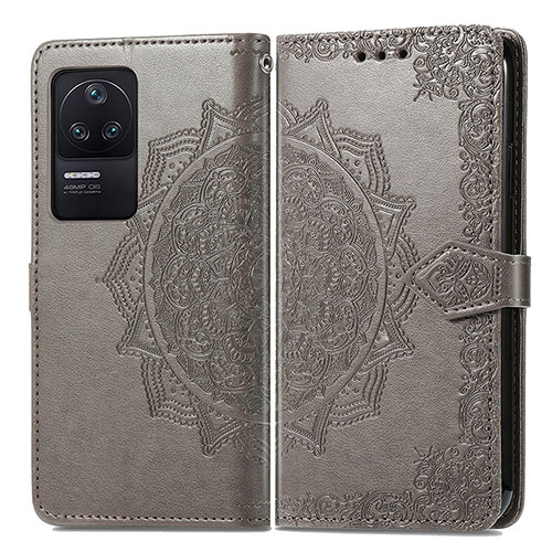 Leather Case Stands Fashionable Pattern Flip Cover Holder for Xiaomi Poco F4 5G Gray