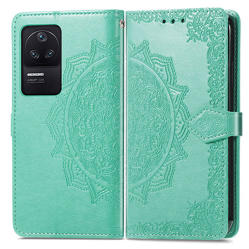 Leather Case Stands Fashionable Pattern Flip Cover Holder for Xiaomi Poco F4 5G Green