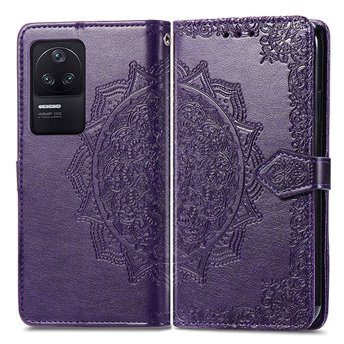 Leather Case Stands Fashionable Pattern Flip Cover Holder for Xiaomi Poco F4 5G Purple