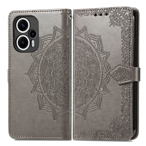 Leather Case Stands Fashionable Pattern Flip Cover Holder for Xiaomi Poco F5 5G Gray