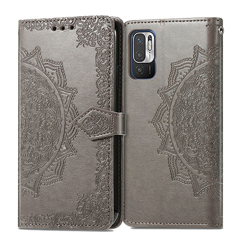 Leather Case Stands Fashionable Pattern Flip Cover Holder for Xiaomi POCO M3 Pro 5G Gray