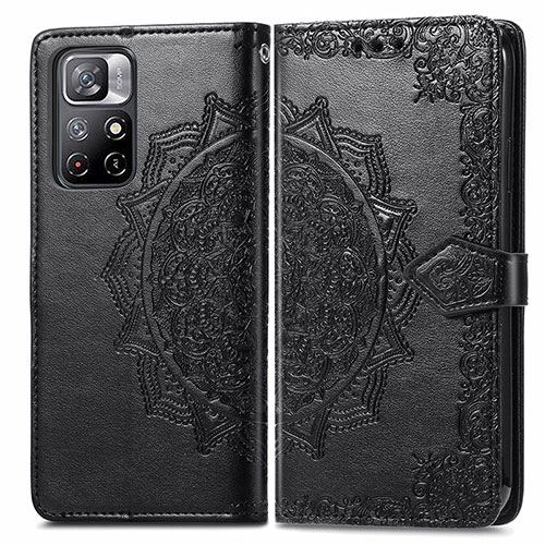 Leather Case Stands Fashionable Pattern Flip Cover Holder for Xiaomi Poco M4 Pro 5G Black