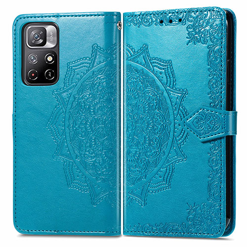 Leather Case Stands Fashionable Pattern Flip Cover Holder for Xiaomi Poco M4 Pro 5G Blue