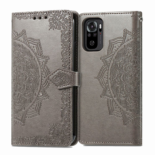 Leather Case Stands Fashionable Pattern Flip Cover Holder for Xiaomi Poco M5S Gray