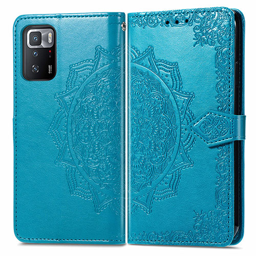 Leather Case Stands Fashionable Pattern Flip Cover Holder for Xiaomi Poco X3 GT 5G Blue