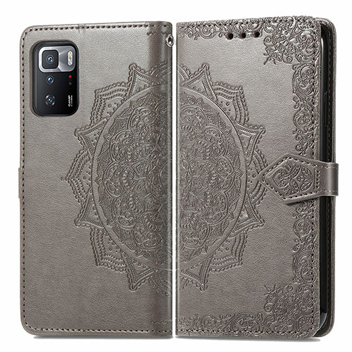 Leather Case Stands Fashionable Pattern Flip Cover Holder for Xiaomi Poco X3 GT 5G Gray