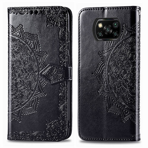 Leather Case Stands Fashionable Pattern Flip Cover Holder for Xiaomi Poco X3 NFC Black