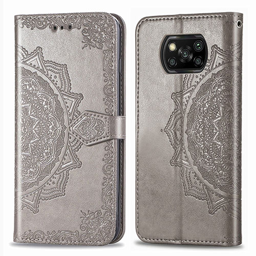 Leather Case Stands Fashionable Pattern Flip Cover Holder for Xiaomi Poco X3 NFC Gray