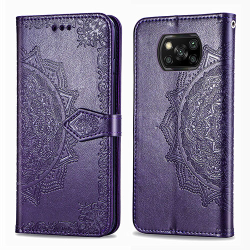 Leather Case Stands Fashionable Pattern Flip Cover Holder for Xiaomi Poco X3 NFC Purple