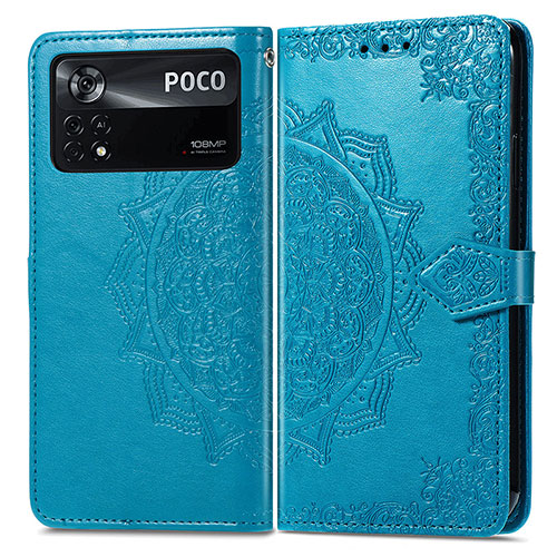 Leather Case Stands Fashionable Pattern Flip Cover Holder for Xiaomi Poco X4 Pro 5G Blue