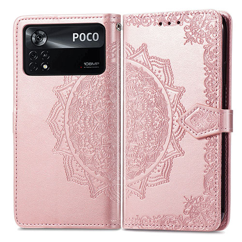 Leather Case Stands Fashionable Pattern Flip Cover Holder for Xiaomi Poco X4 Pro 5G Rose Gold