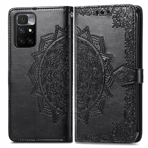 Leather Case Stands Fashionable Pattern Flip Cover Holder for Xiaomi Redmi 10 (2022) Black