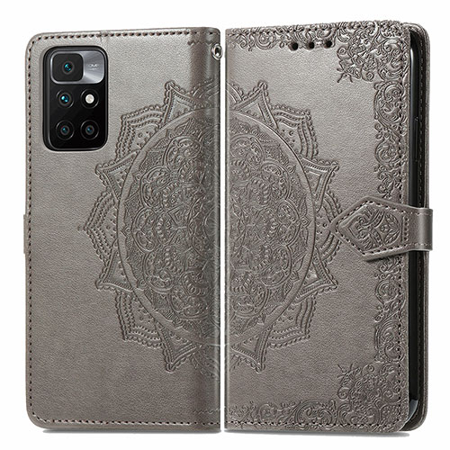 Leather Case Stands Fashionable Pattern Flip Cover Holder for Xiaomi Redmi 10 (2022) Gray