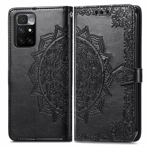 Leather Case Stands Fashionable Pattern Flip Cover Holder for Xiaomi Redmi 10 4G Black