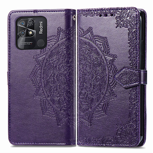 Leather Case Stands Fashionable Pattern Flip Cover Holder for Xiaomi Redmi 10C 4G Purple