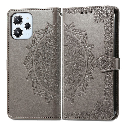 Leather Case Stands Fashionable Pattern Flip Cover Holder for Xiaomi Redmi 12 4G Gray