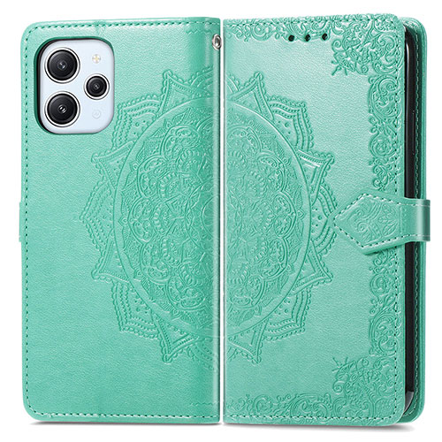 Leather Case Stands Fashionable Pattern Flip Cover Holder for Xiaomi Redmi 12 4G Green