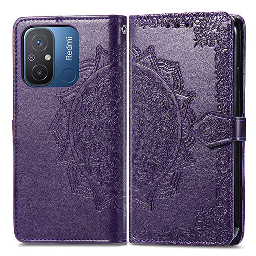 Leather Case Stands Fashionable Pattern Flip Cover Holder for Xiaomi Redmi 12C 4G Purple