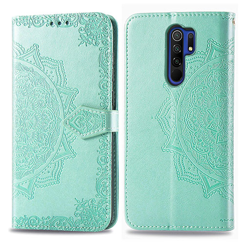 Leather Case Stands Fashionable Pattern Flip Cover Holder for Xiaomi Redmi 9 Green