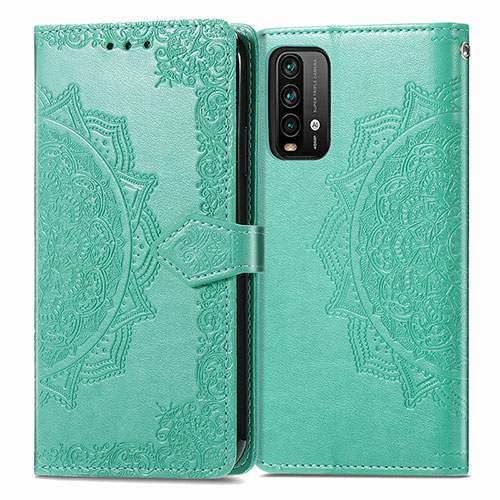 Leather Case Stands Fashionable Pattern Flip Cover Holder for Xiaomi Redmi 9 Power Green