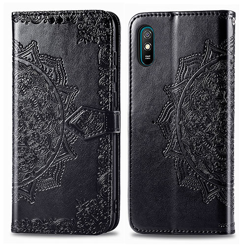 Leather Case Stands Fashionable Pattern Flip Cover Holder for Xiaomi Redmi 9A Black