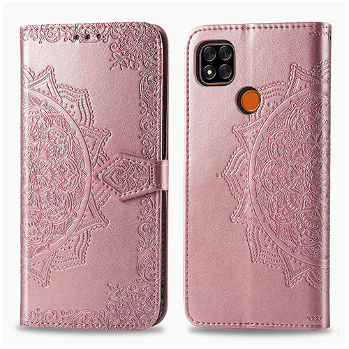 Leather Case Stands Fashionable Pattern Flip Cover Holder for Xiaomi Redmi 9C Rose Gold