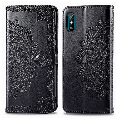 Leather Case Stands Fashionable Pattern Flip Cover Holder for Xiaomi Redmi 9i Black