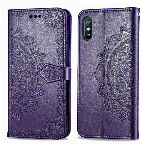 Leather Case Stands Fashionable Pattern Flip Cover Holder for Xiaomi Redmi 9i Purple