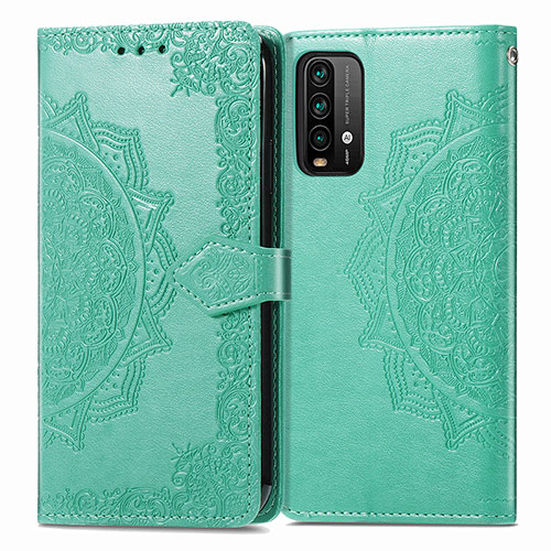 Leather Case Stands Fashionable Pattern Flip Cover Holder for Xiaomi Redmi 9T 4G Green