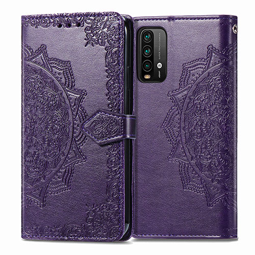 Leather Case Stands Fashionable Pattern Flip Cover Holder for Xiaomi Redmi 9T 4G Purple