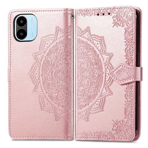 Leather Case Stands Fashionable Pattern Flip Cover Holder for Xiaomi Redmi A2 Plus Rose Gold