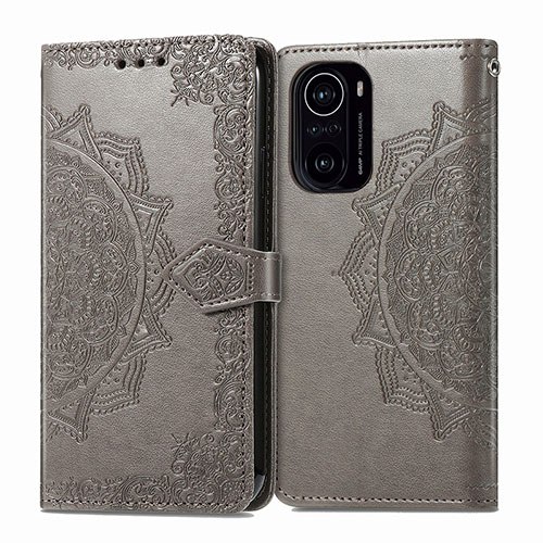 Leather Case Stands Fashionable Pattern Flip Cover Holder for Xiaomi Redmi K40 5G Gray