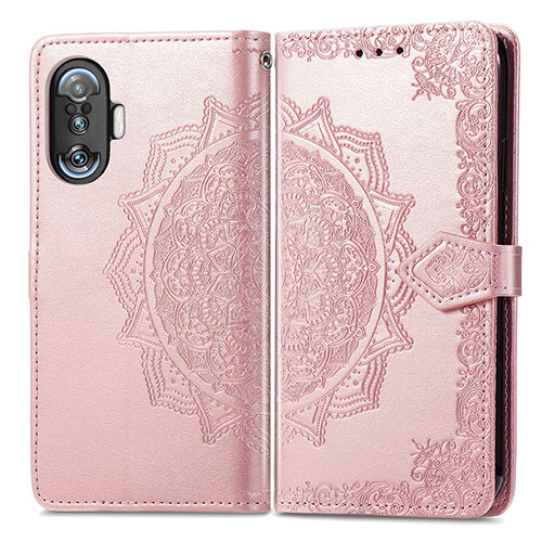 Leather Case Stands Fashionable Pattern Flip Cover Holder for Xiaomi Redmi K40 Gaming 5G Rose Gold