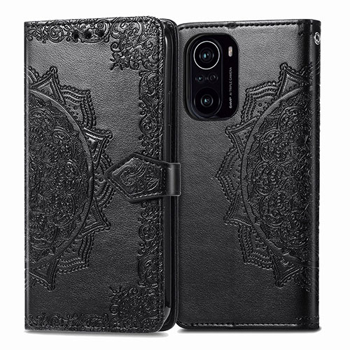 Leather Case Stands Fashionable Pattern Flip Cover Holder for Xiaomi Redmi K40 Pro 5G Black