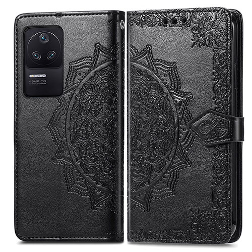 Leather Case Stands Fashionable Pattern Flip Cover Holder for Xiaomi Redmi K40S 5G Black