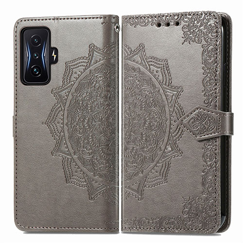 Leather Case Stands Fashionable Pattern Flip Cover Holder for Xiaomi Redmi K50 Gaming AMG F1 5G Gray