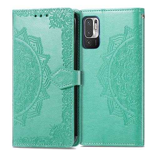 Leather Case Stands Fashionable Pattern Flip Cover Holder for Xiaomi Redmi Note 10 5G Green