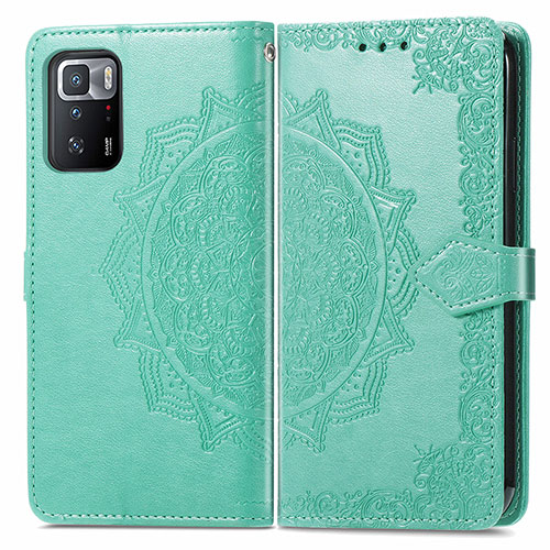Leather Case Stands Fashionable Pattern Flip Cover Holder for Xiaomi Redmi Note 10 Pro 5G Green