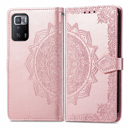 Leather Case Stands Fashionable Pattern Flip Cover Holder for Xiaomi Redmi Note 10 Pro 5G Rose Gold