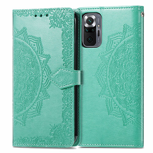 Leather Case Stands Fashionable Pattern Flip Cover Holder for Xiaomi Redmi Note 10 Pro Max Green