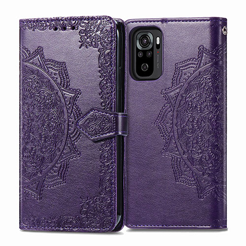 Leather Case Stands Fashionable Pattern Flip Cover Holder for Xiaomi Redmi Note 10S 4G Purple