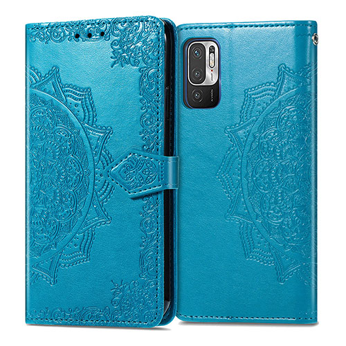 Leather Case Stands Fashionable Pattern Flip Cover Holder for Xiaomi Redmi Note 10T 5G Blue
