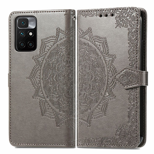 Leather Case Stands Fashionable Pattern Flip Cover Holder for Xiaomi Redmi Note 11 4G (2021) Gray