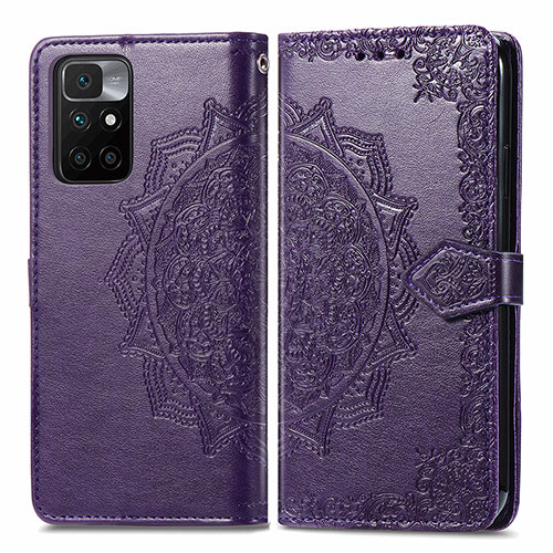 Leather Case Stands Fashionable Pattern Flip Cover Holder for Xiaomi Redmi Note 11 4G (2021) Purple