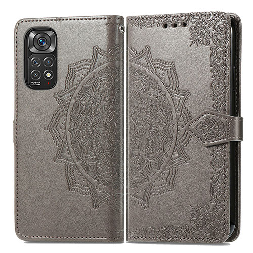 Leather Case Stands Fashionable Pattern Flip Cover Holder for Xiaomi Redmi Note 11 Pro 4G Gray